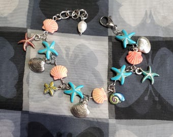Seashell starfish scallop shell ocean theme bracelet adjustable handmade charm bracelet