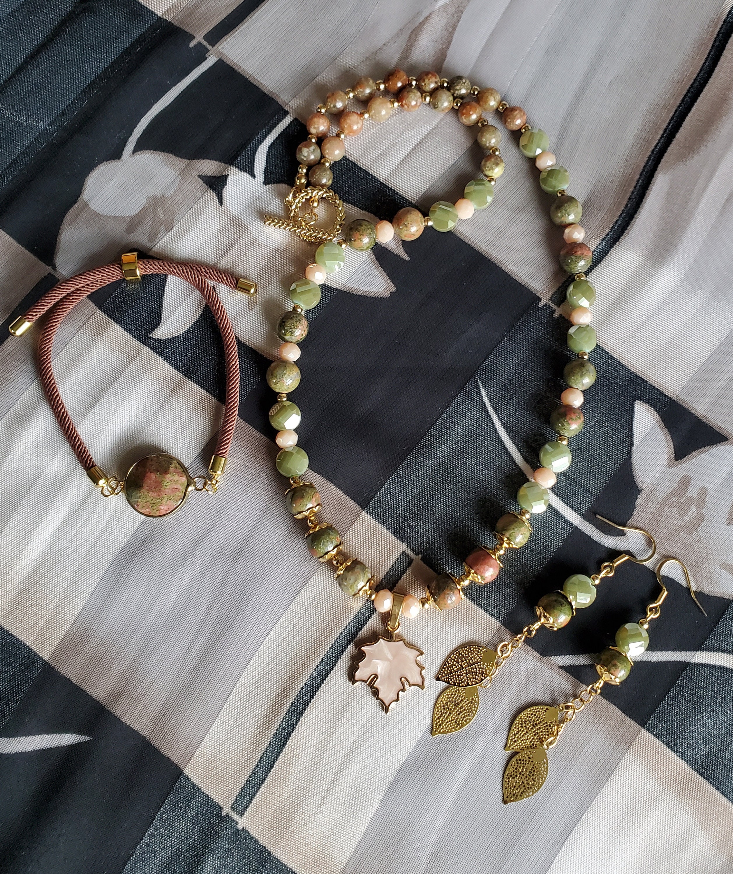 Jasper And Unakite Jewelry Set Necklace Bracelet Earrings Fall Colors 