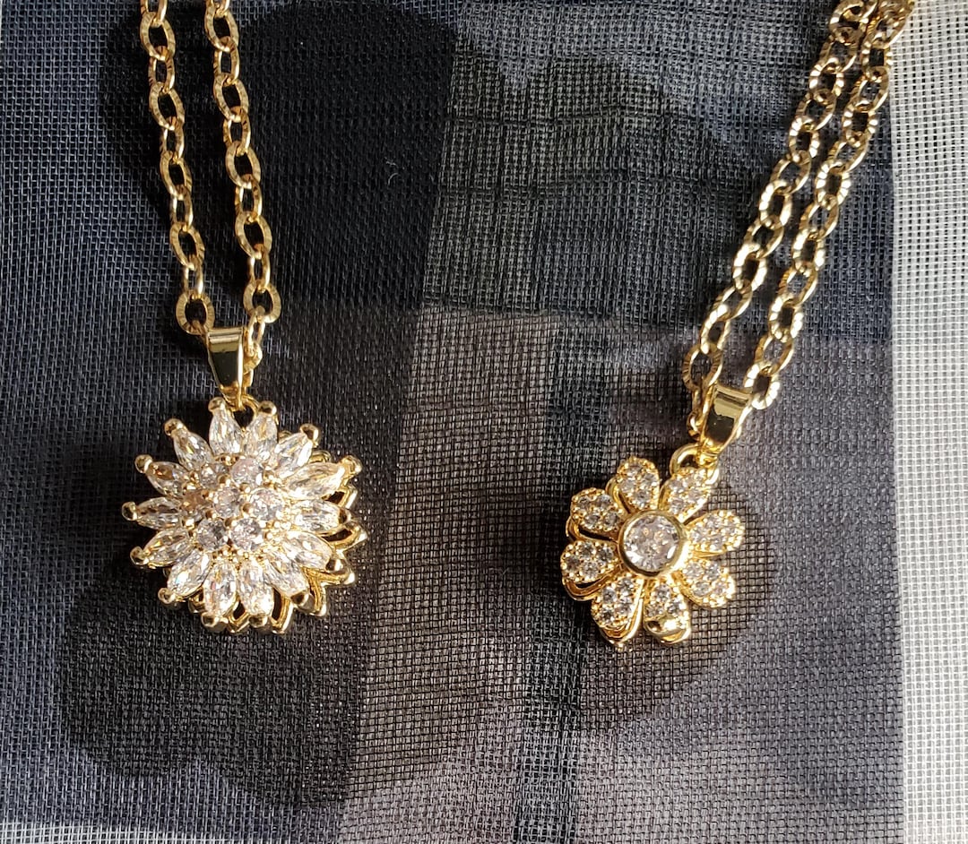 Cubic Zirconia Flower Fidget Necklace Daisy Flower Spinning Flower ...