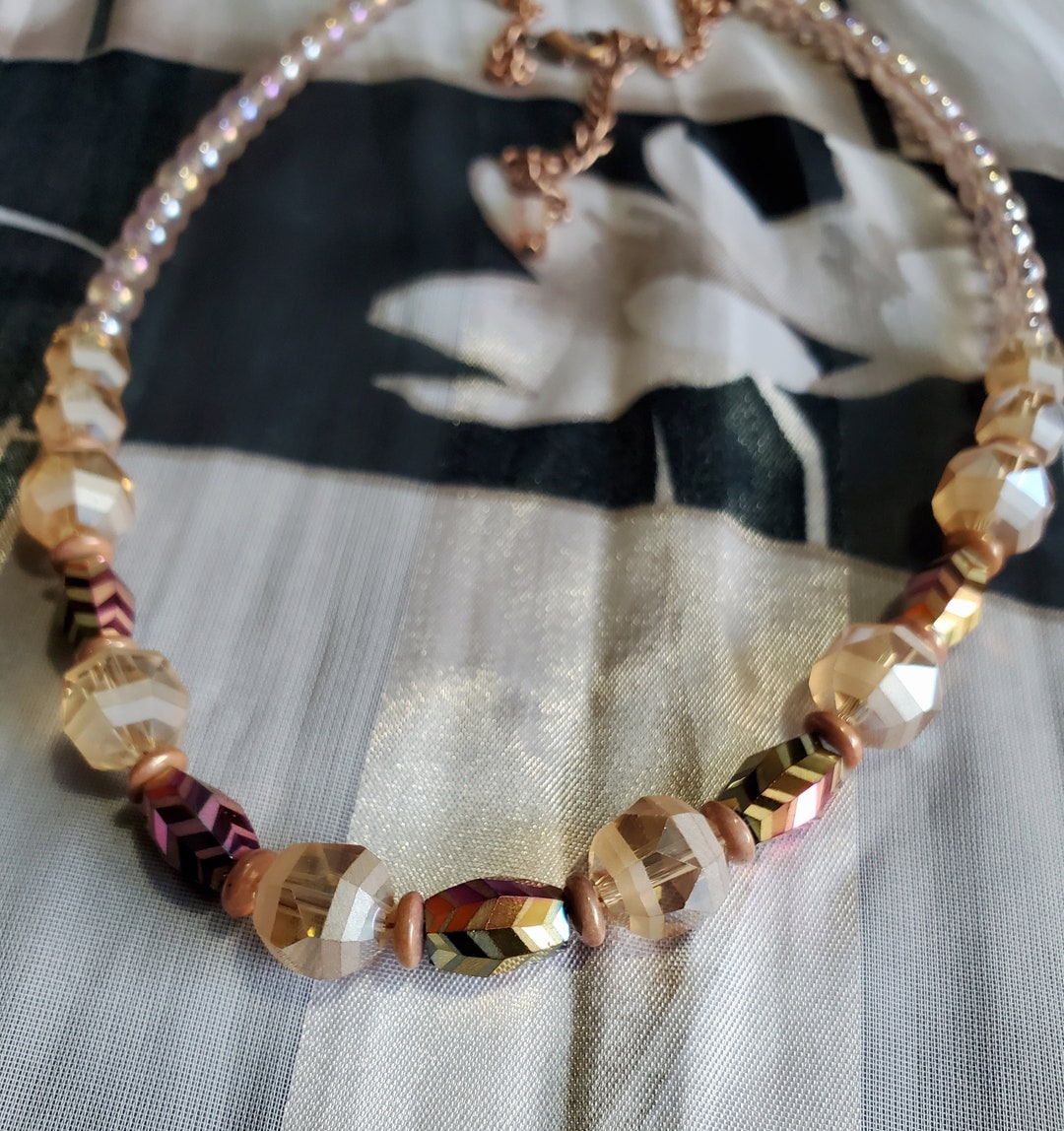 Antique copper beaded necklace flashy sparkles single strand Etsy Italia