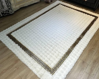 White Plush Faux Fur Area Rug: Handmade Shaggy Carpet