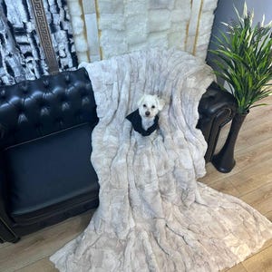 Handmade Natural Real Rabbit Beige Tones Fur Blanket Throw | Personalized Fur Sofa Cover Bedspread | Fluffy Throw Blanket | Soft Cozy Bedspread Cover