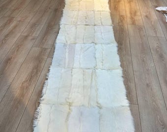 Eco-Friendly Goatskin Hallway Runner Rug - 100% Natural & Genuine, Unique New Home Gift -Soft Fluffy  Genuine Goatskin Rug - Patchwork Rug,