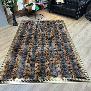Luxury Custom Brown Genuine Fox Fur Rug | Natural Patchwork Fur Area Rug | Soft Shaggy Carpet for Living Room, Bedroom or Office Decor