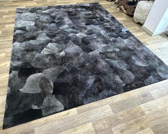 Luxury Gray Genuine Lambskin Area Rug | Custom Sheepskin Rug | Non-Slip Wool Floor Rug | Rustic Patchwork Home Decor | Bedroom Accent Rug