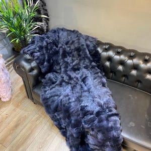 Real Blue Sheepskin Fur Blanket | Handmade Natural Throw for Bedroom | Soft Bedspread | Personalized Handmade Fur Bedspread |Sheep Fur Throw
