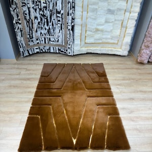 Handmade Modern Plush Area Brown Rug, Non Slip Rug, Shaggy Rug, Soft Rug, Faux Fur Rug, Office Plush Rug, Unique Soft Plush Rug, Fluffy Rug