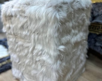 Handmade Sheepskin Ottoman | Stylish Side Table | Bedside Stool | Hair on Hide Furniture | Cozy Home & Living Decor table, Bedside Table