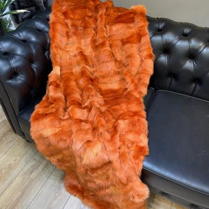 Orange Sheepskin Fur Fluffy Blanket | Luxury Blanket | Shaggy Blanket | Soft Bedspread | Personalized Handmade Fur Bedspread | Sheep Throw
