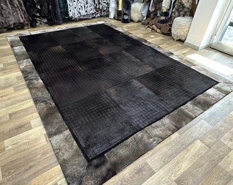 Handmade Lambskin & Seal Leather Patchwork Rug: Rustic Non-Slip Area Carpet