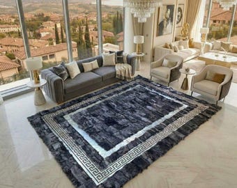 Alfombra de lujo de piel de oveja, suave alfombra de lana gris plateada, alfombra decorativa de piel de oveja, alfombra mullida y afelpada, alfombra de piel de oveja para dormitorio y sala de estar