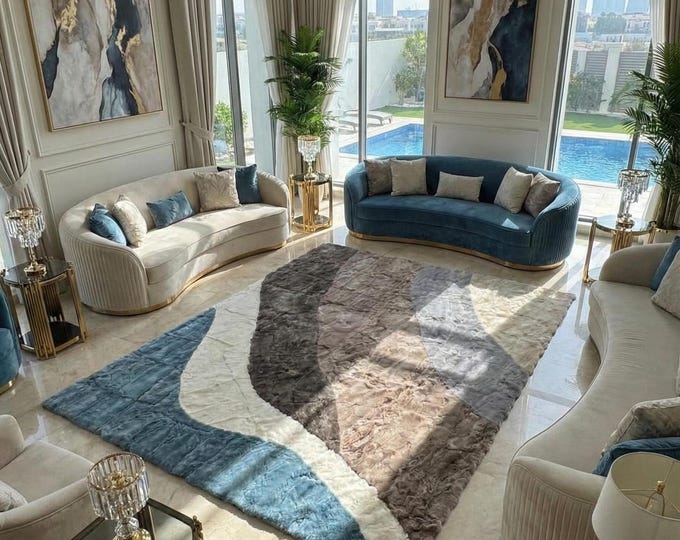 Featured listing image: Handmade Rex Rabbit Fur Rug • Soft Color Design, Quality Customize Carpet