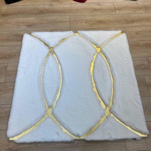 White Gold Geometric Plush Area  Rug,Unique Luxury Rug, Shaggy Rug, Luxury Soft Rug, Faux Fur Rug, Office Plush Rug, Cozy Soft Plush Rug