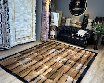 Handmade Genuine Goatskin Rug 8x10 | Soft Hair-On Goat Hide Area Cozy Carpet | Natural Rug for Living Room | Rustic Farmhouse Cabin Decor