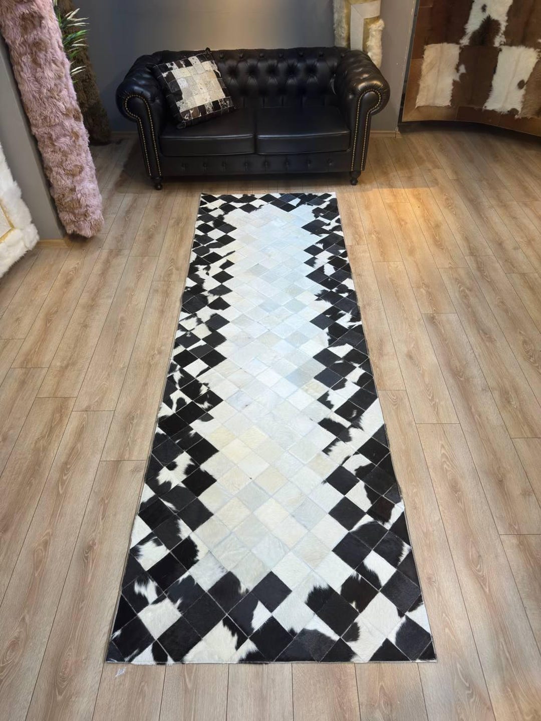 Luxury Black White Handmade Runner Cowhide Rug - Cowhide Patchwork ...