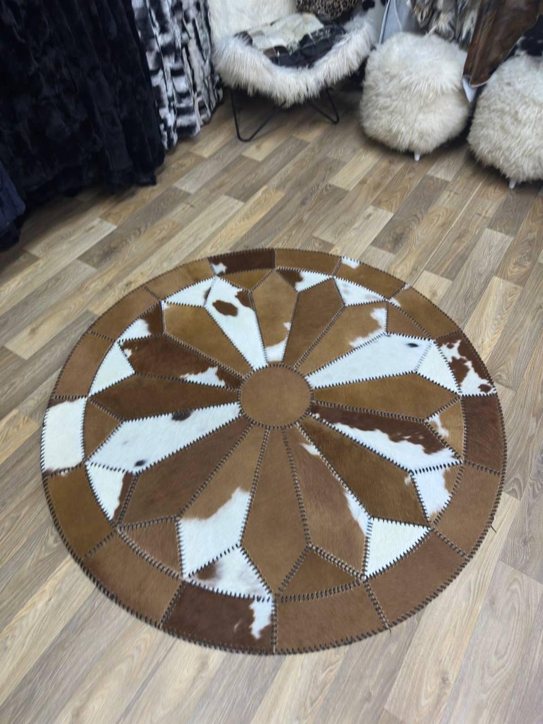 Sewed Rug Hand-sewn Cowhide Patchwork Rug: Genuine Calfskin Daisy Design - Etsy