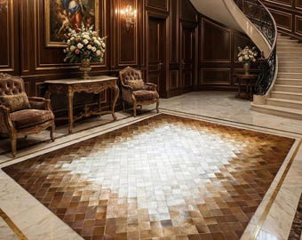 Brown Cowhide Patchwork Rug | Natural Leather Rug | Custom Home Carpet | Bohemian Living Room Decor | Decorative Cowhide Carpet
