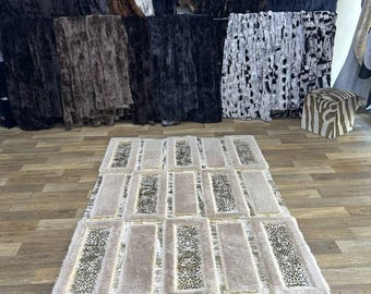 Handmade Faux Fur Shaggy Rug, Non Slip Beige Plush Rug