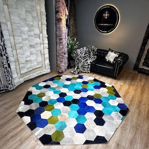 Luxury Cowhide Multi Colored Rug | Handmade 100% Natural Cowhide Rug | Patchwork Hair On Hide Rug | Modern Home Decor | Leather Area Carpet