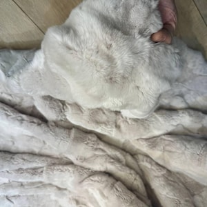 Handmade Natural Real Rabbit Beige Tones Fur Blanket Throw | Personalized Fur Sofa Cover Bedspread | Fluffy Throw Blanket | Soft Cozy Bedspread Cover