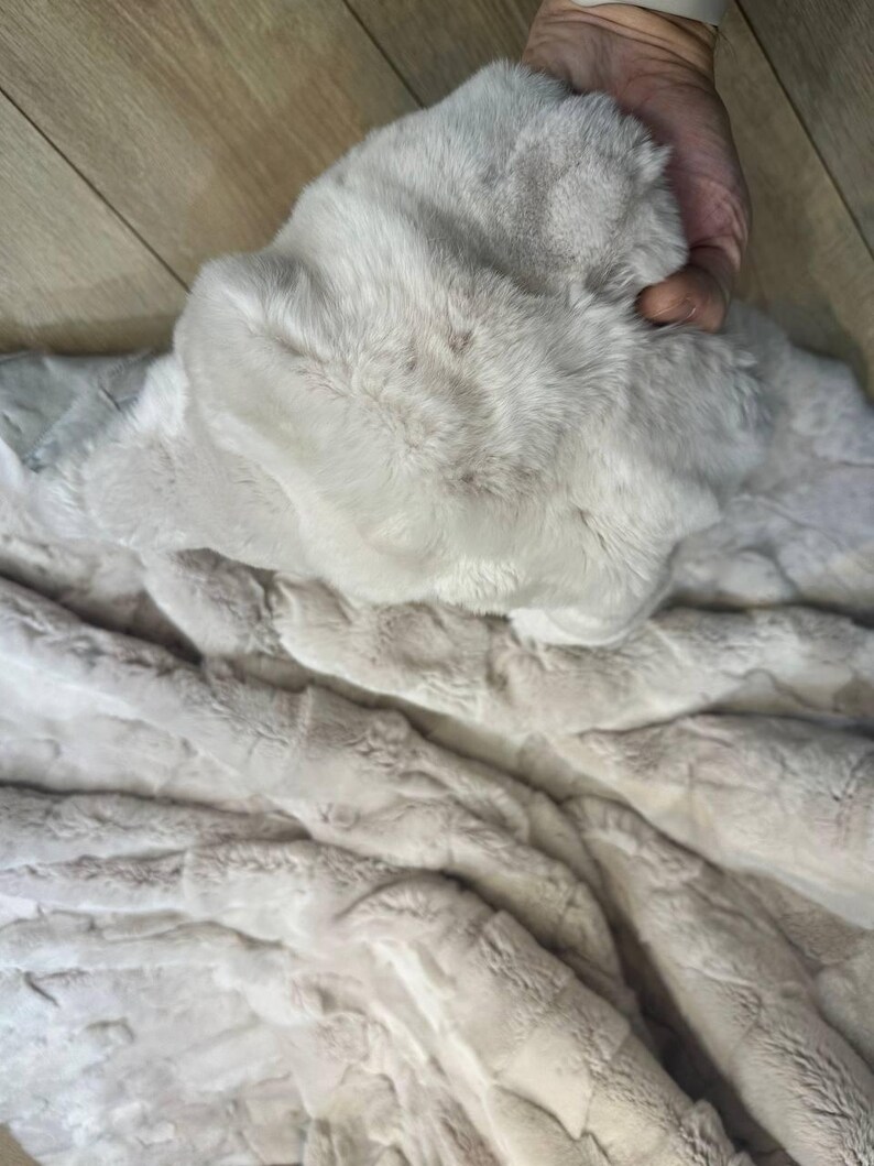 Handmade Natural Real Rabbit Beige Tones Fur Blanket Throw | Personalized Fur Sofa Cover Bedspread | Fluffy Throw Blanket | Soft Cozy Bedspread Cover