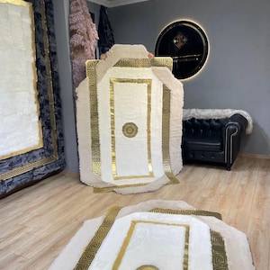 Luxury Elegant Tricolour Faux Fur Area Rug | Handmade Modern Design Plush Rug | Fluffy Geometric Carpet | Unique Soft Plush Fur Rug