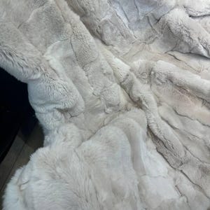 Handmade Natural Real Rabbit Beige Tones Fur Blanket Throw | Personalized Fur Sofa Cover Bedspread | Fluffy Throw Blanket | Soft Cozy Bedspread Cover
