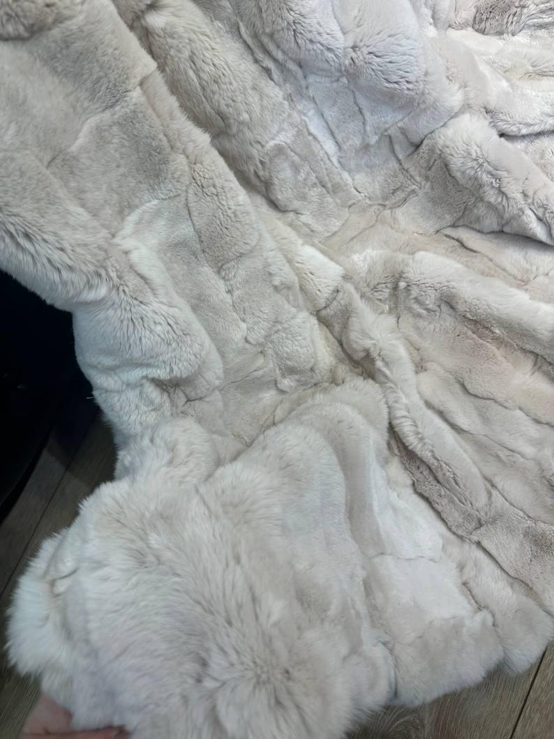 Handmade Natural Real Rabbit Beige Tones Fur Blanket Throw | Personalized Fur Sofa Cover Bedspread | Fluffy Throw Blanket | Soft Cozy Bedspread Cover