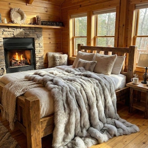 Real Fox Fur Blanket Natural - Fox Fur Canadian bedcover, Ethically Farmed Fox Fur,  Handmade Genuine Fur Blanket - Fox Fur Blanket Throw