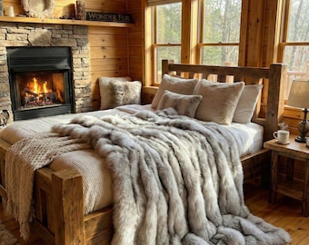 Real Fox Fur Blanket Natural - Fox Fur Canadian bedcover, Ethically Farmed Fox Fur,  Handmade Genuine Fur Blanket - Fox Fur Blanket Throw