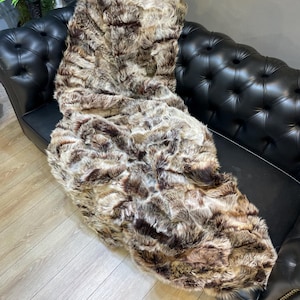 Handmade Genuine Leather Cozy Black Throw & Blanket | Sheepskin Fur Throw Shawl Blanket | Bed Cover | Sofa Fur Throw | Shaggy Blanket