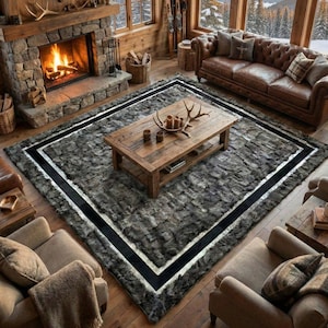 Gezellig grijs schapenvacht vloerkleed voor woonkamer | Decoratief vloerkleed Scandinavische stijl | Hoogpolig luxe schapenvacht vloerkleed | Modern rustiek interieur