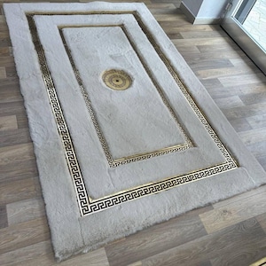 Handmade Soft Beige & Gold Faux Fur Rug | Custom Fluffy Shaggy Carpet | Luxurious Plush Decorative Rug for Bedroom or Living Room