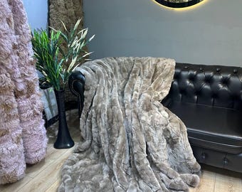 Handmade Real Rabbit Fur Blanket Throw | Personalized Handmade Fur Sofa Cover Bedspread | Soft Bedspread Cover | Cozy Fur Blanket