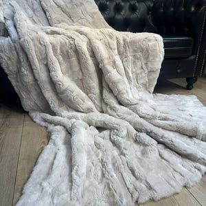 Handmade Natural Real Rabbit Beige Tones Fur Blanket Throw | Personalized Fur Sofa Cover Bedspread | Fluffy Throw Blanket | Soft Cozy Bedspread Cover