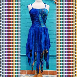 Hand Stitched Hippy Hippie Festival Stevie Nicks Recycled Silk Boho Bohemian Floaty Expandable Summer Sun Party Dress UK 10- 20 turquoise