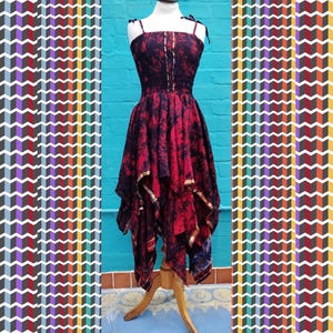 Hippy Hippie Festival Stevie Nicks Recycled Silk Boho Bohemian Floaty Expandable Summer Sun Witchy Dress UK size 10-20 US 6-16 Red/Black