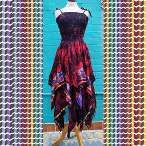 Hippy Hippie Festival Stevie Nicks Recycled Silk Boho Bohemian Floaty Expandable Summer Sun Witchy Dress UK size 10-20 US 6-16 Red/Black