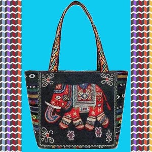 Small Elephant Hippy Hippie Festival Recycled Boho Bohemian Cotton Flower Floral  Shoulder Handbag Travel Shopping Bag Holder Holdall