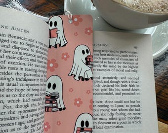 Bladwijzer voor het lezen van spookmetaal, bladwijzer voor schattig spook, bladwijzer voor retro Halloween, leesgrage geschenken, bladwijzer voor Halloween-metaal, bladwijzer spookachtig seizoen