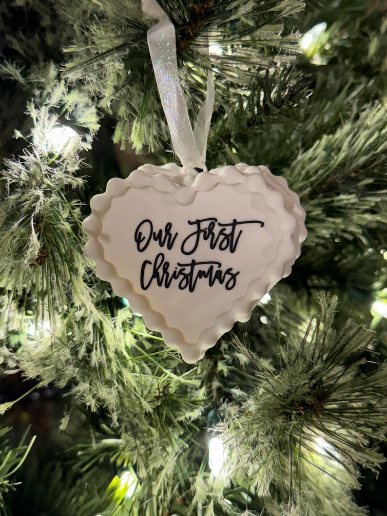 Newlywed Christmas Ornament, Custom Wedding Christmas Ornament, Vintage Heart Cake ornament, Wedding Anniversary Gift, Wedding Gift