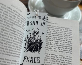 Read in Peace Metal Bookmark,Cute RIP Halloween Bookmark, Retro Halloween Bookmark, Skeleton Bookmark, Bookish Gifts, Spooky Season Bookmark