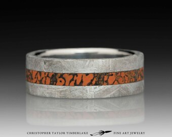 Meteorite Ring with Dinosaur Bone Inlay