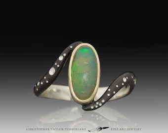 Hubble's Constant 18K Yellow Gold and Sterling Silver Ring with Ethiopian Opal