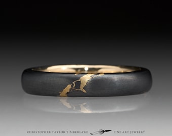 Meteorite and Gold Kintsugi Ring