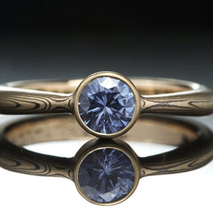 Mokumé Gane Sapphire Ring Yellow Gold and Sterling Silver Bild 1