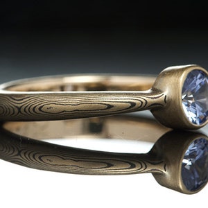 Mokumé Gane Sapphire Ring Yellow Gold and Sterling Silver image 2