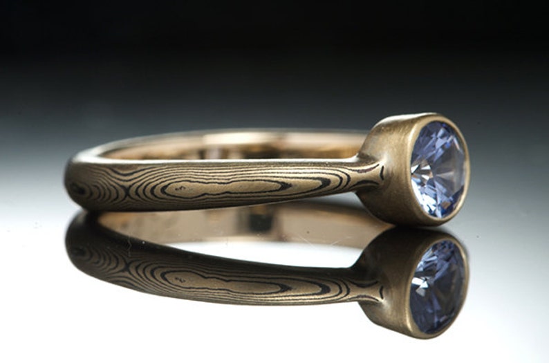 Mokumé Gane Sapphire Ring Yellow Gold and Sterling Silver image 2