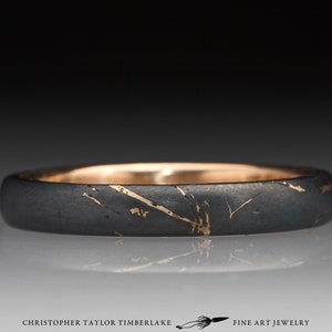 Meteorite and Gold Kintsugi Ring, 3.5mm wide