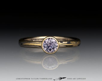 Mokume Gane 18kt Yellow Gold Lavender-Lilac Color-Change Montana Sapphire Ring